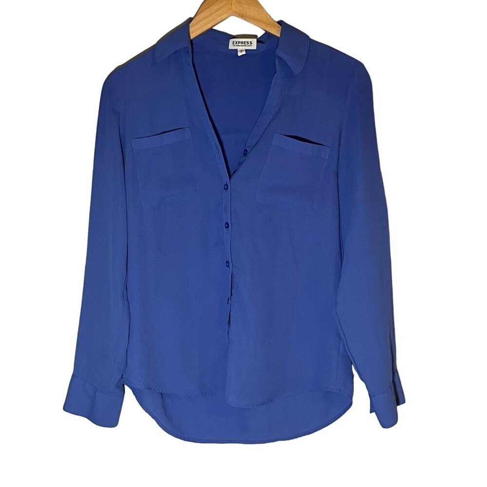 Express Long Sleeve Portofino Shirt Button Front Blue Size Small
